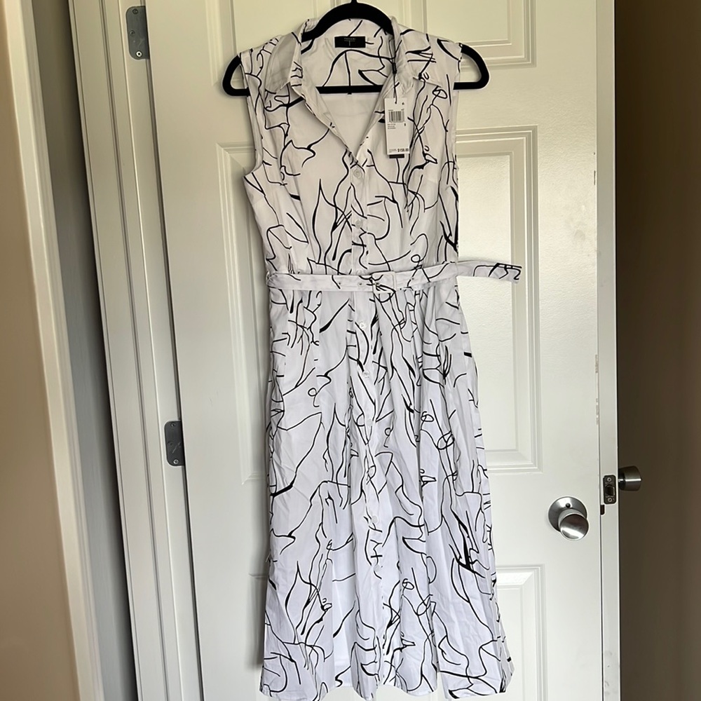 Tahari Black and White Abstract Dress
